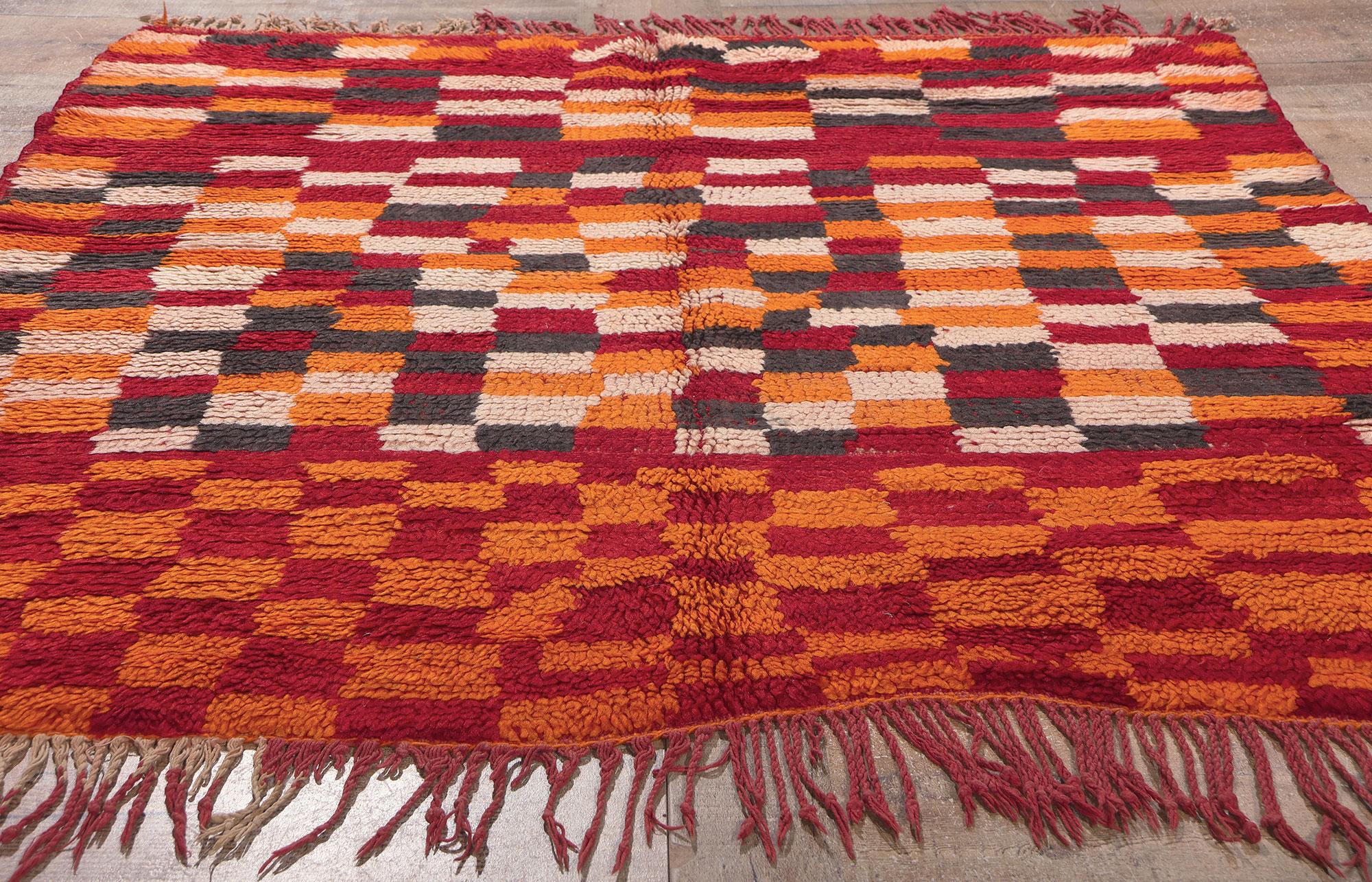 Vintage Bouad Moroccan Rug, Tribal Enchantment Meets Cozy Cubist Style For Sale 1