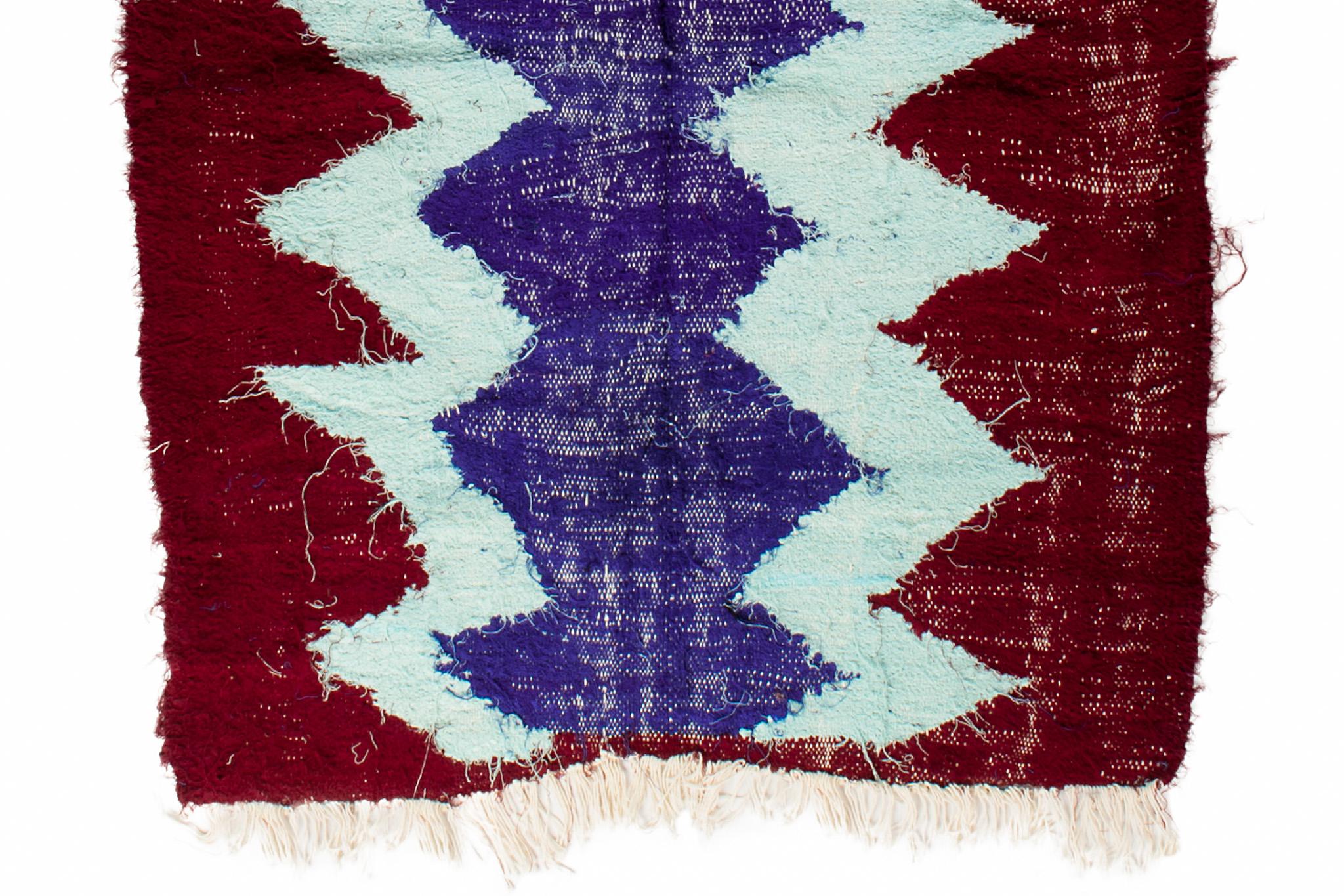 Hand-Crafted Vintage Boucharouite rug 1970's / Moroccan Bohemian Style Rug, In Stock