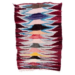 Vintage Boucharouite rug 1980's, Moroccan Bohemian Recycled Rug, In Stock
