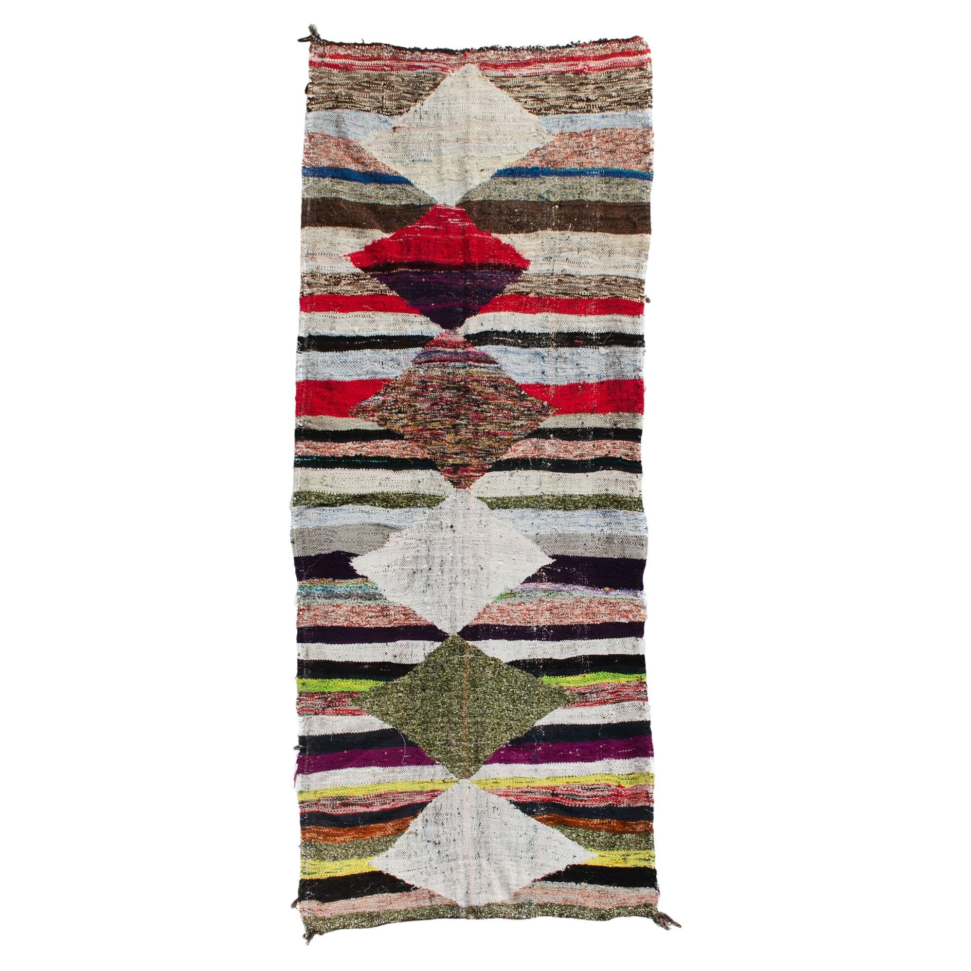 Vintage Moroccan Boucharouite rug 1980's, Recycled Diamond Pattern Rug In Stock For Sale