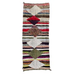Retro Moroccan Boucharouite rug 1980's, Recycled Diamond Pattern Rug In Stock