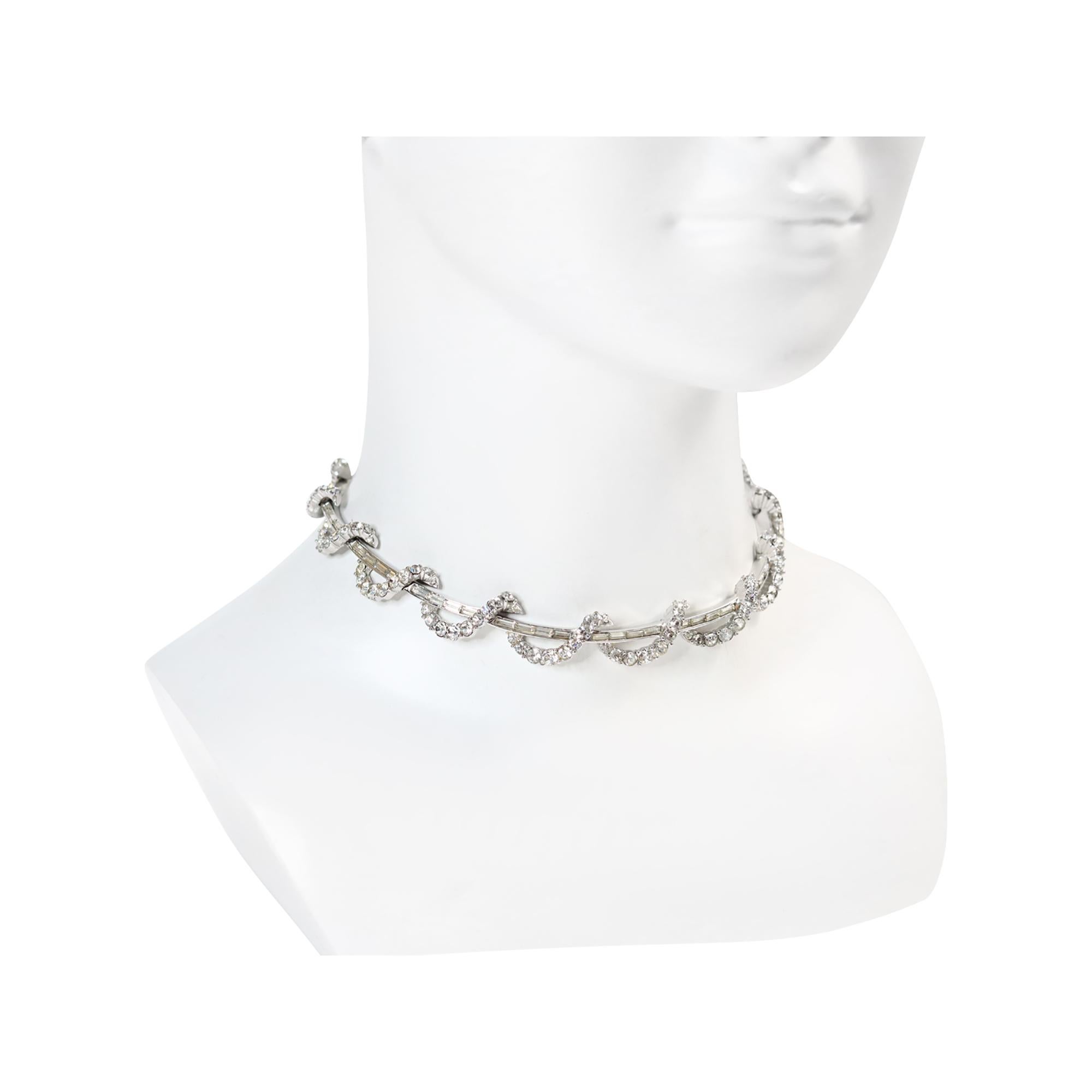 Modern Vintage Boucher Baguette and Round Necklace Circa 1960s For Sale