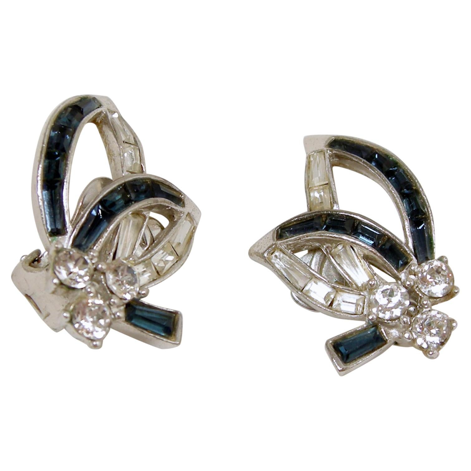 Vintage Boucher Blue Crystal Earrings For Sale