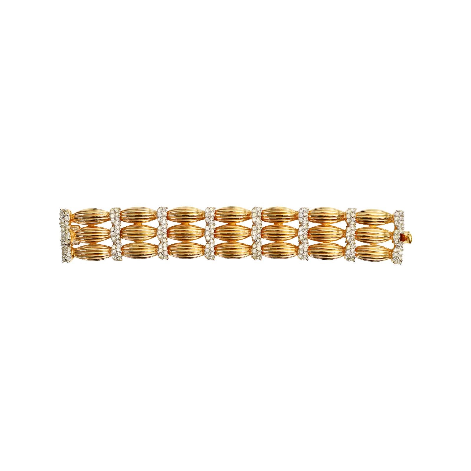 Women's or Men's Vintage Boucher Gold and Diamante Wide Bracelet Circa 1960s For Sale