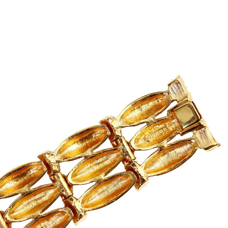 Bracelet Vintage Signé BOUCHER - Métal Doré Et Strass - Numéroté - Occasion