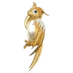 Vintage Boucher Cockatoo Pearl Belly Brooch 1960s