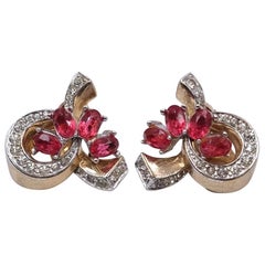 Vintage Boucher Faux Ruby Clip-on Earrings 1940's