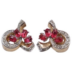 Vintage Boucher Faux Ruby Clip-on Earrings 1940's