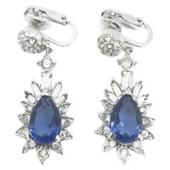 Boucher, boucles d'oreilles en goutte vintage en faux saphir et diamants, années 1950