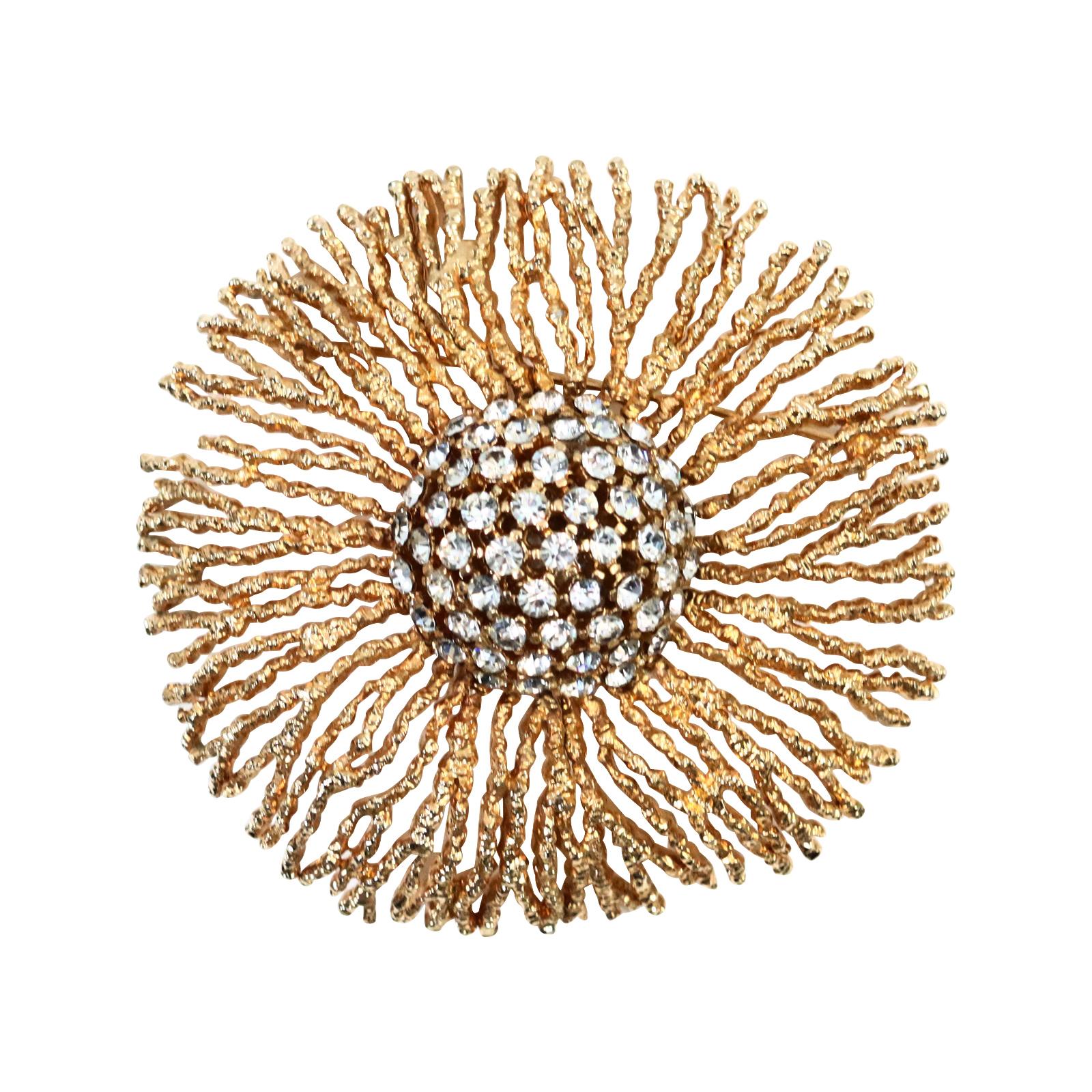 Vintage Boucher Gold and Diamante Brooch Circa 1960s. This brooch is like  a free form gold piece with a pave ball of diamante on top. I have this one myself in my collection.  I wear it with a black silk cord which I will happily give you if you