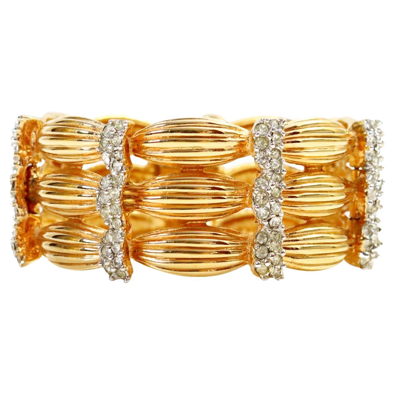 Vintage Boucher Gold and Diamante Wide Bracelet Circa 1960s For Sale