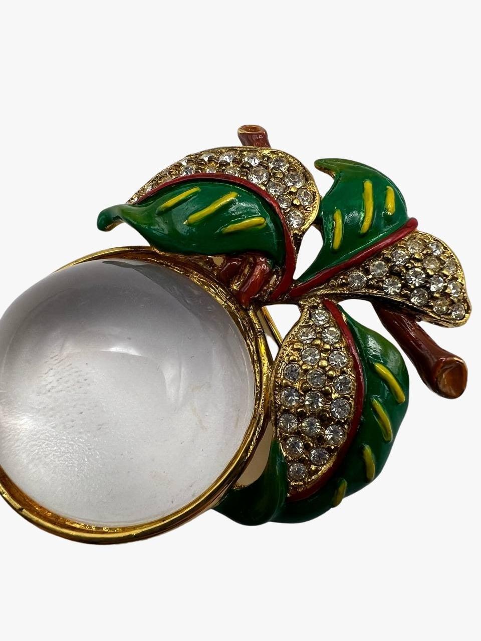 Contemporary Vintage Boucher Jelly Belly leaves enamel rhinestones brooch, 1980s  For Sale