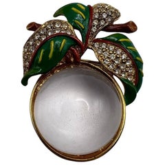 Retro Boucher Jelly Belly leaves enamel rhinestones brooch, 1980s