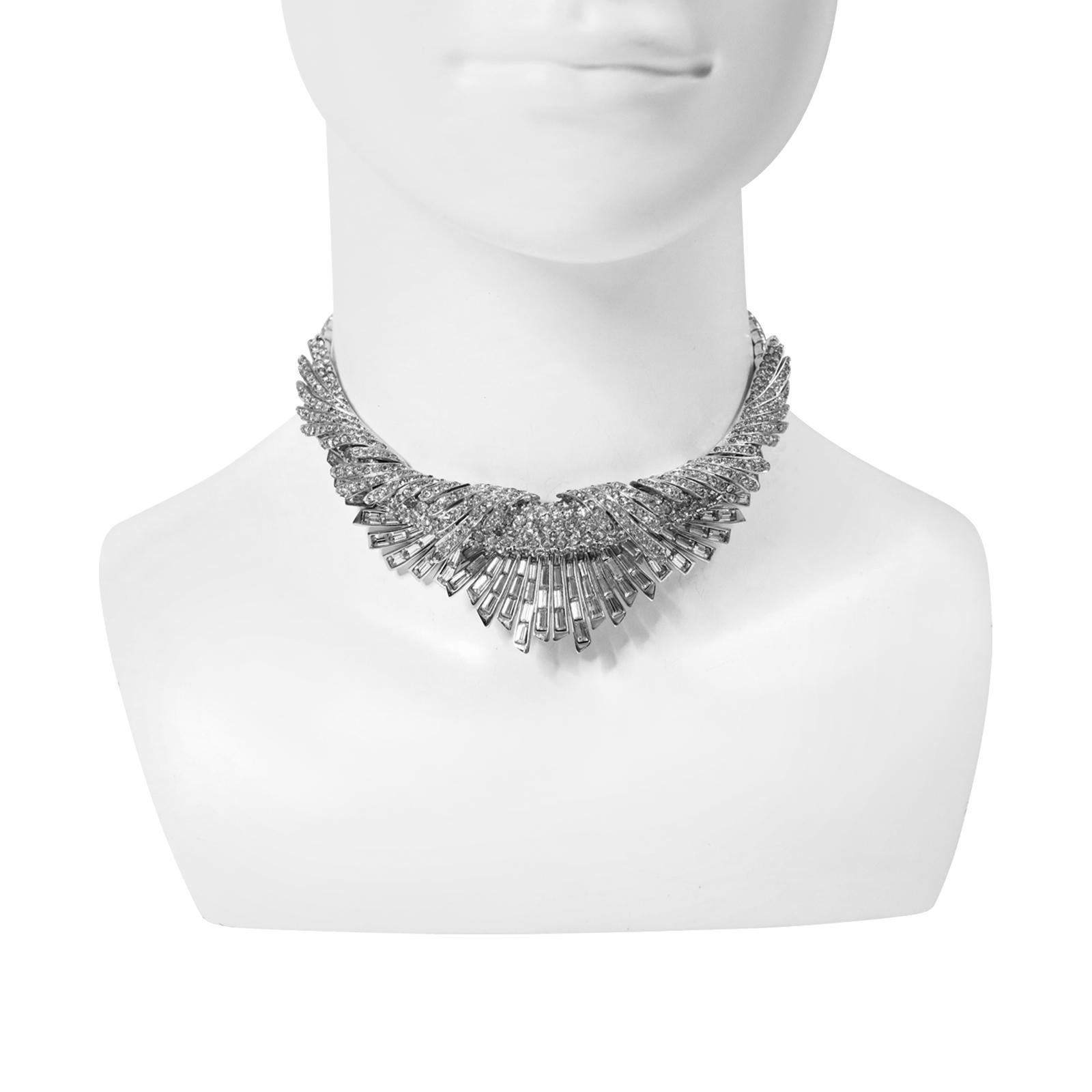 Vintage Boucher Pave and Baguette Layered Necklace Circa 1960s.  This is the most beautiful necklace I have ever had in the rhinestone/crystal family.  I had the sister necklace but a famous celebrity who shall remain nameless bought it. This is
