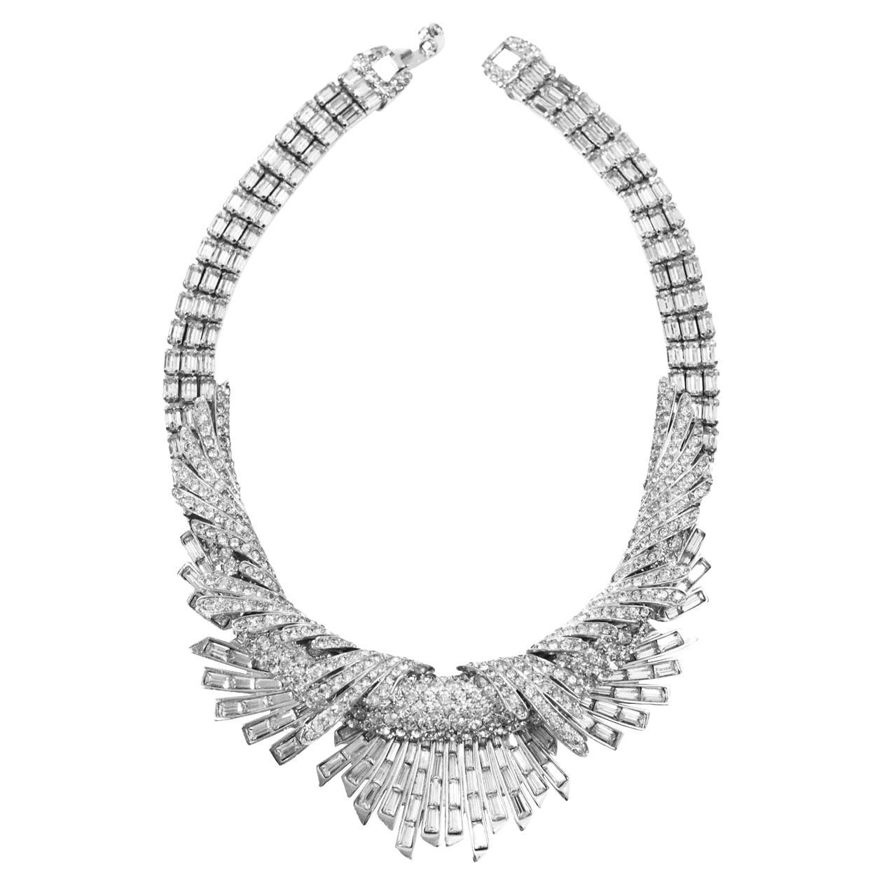 Vintage Boucher Pave and Baguette Layered Necklace Circa 1960s In Good Condition For Sale In New York, NY