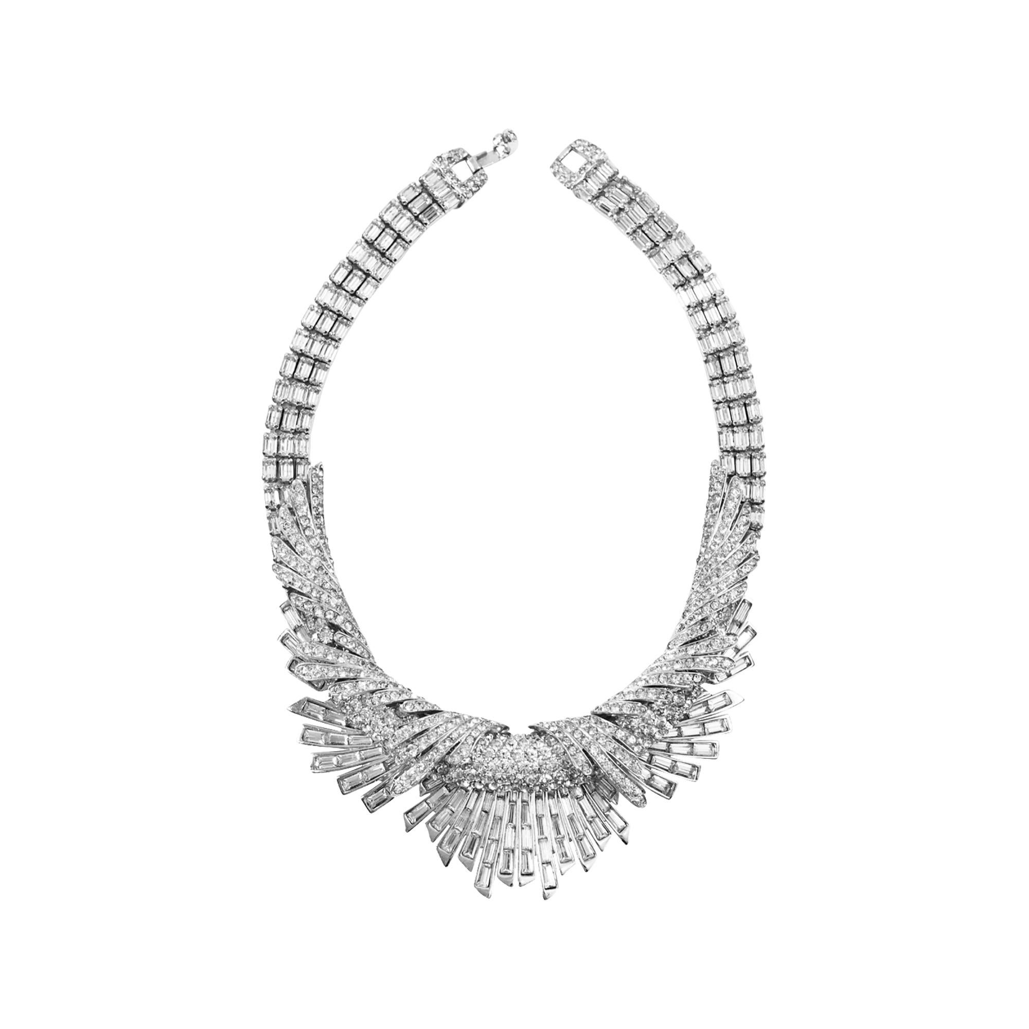 Vintage Boucher Pave and Baguette Layered Necklace Circa 1960s For Sale 3