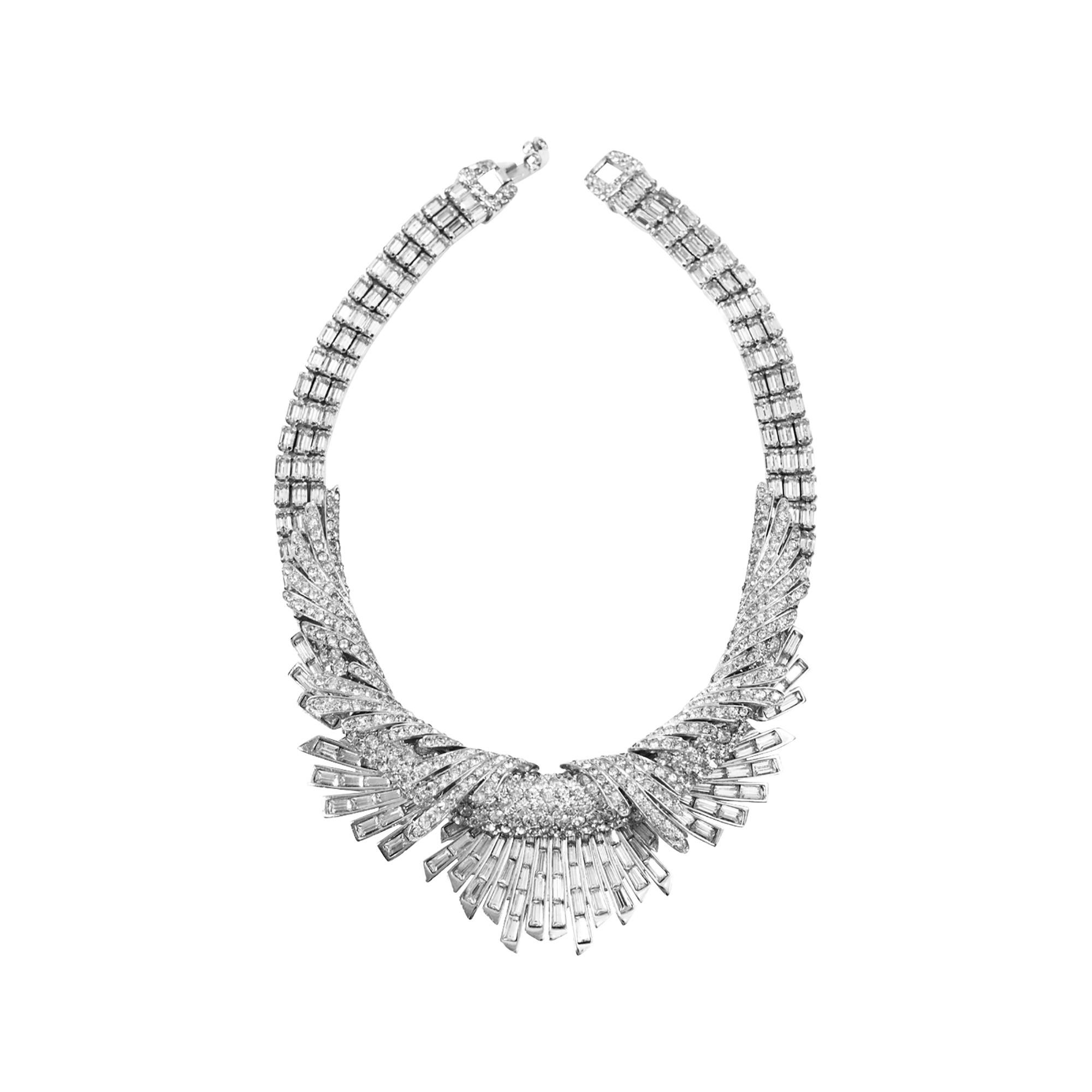 Vintage Boucher Pave and Baguette Layered Necklace Circa 1960s In Good Condition For Sale In New York, NY