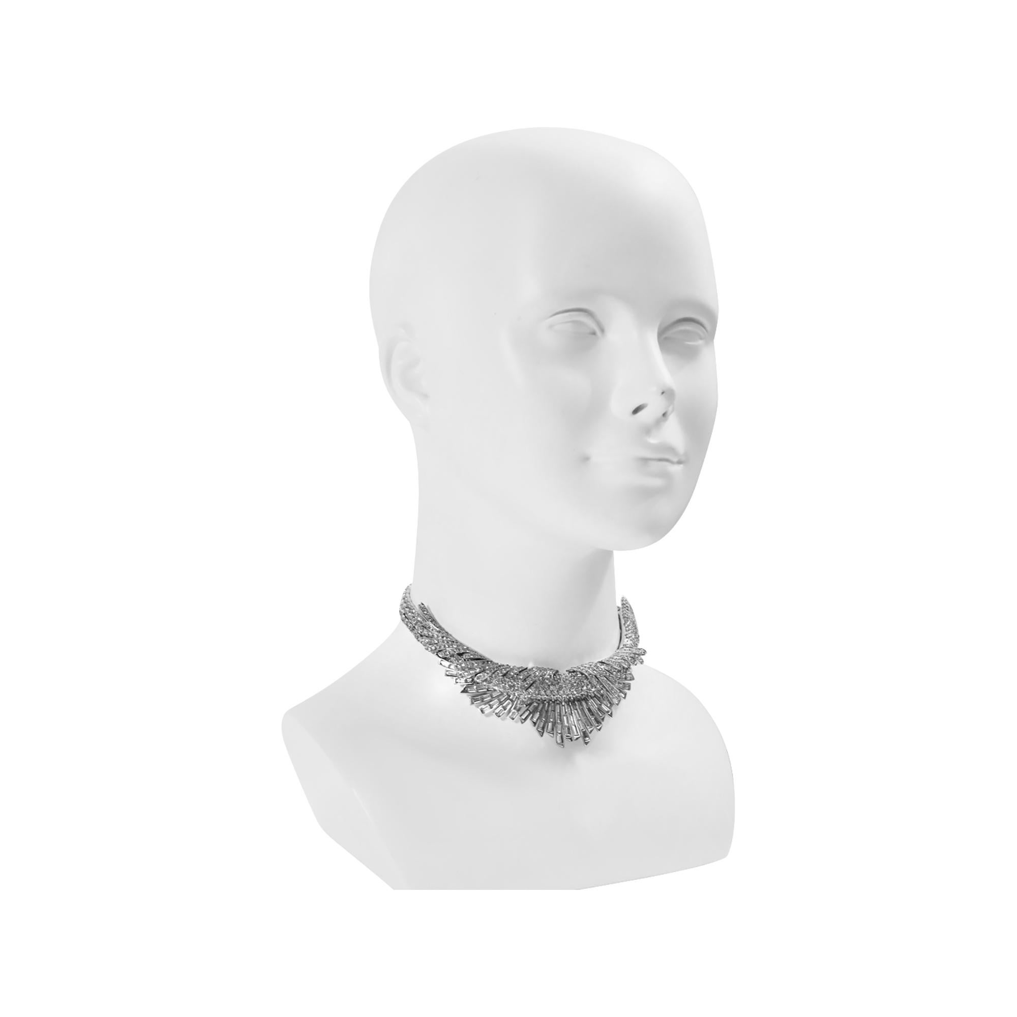 Modern Vintage Boucher Pave and Baguette Layered Necklace Circa 1960s For Sale