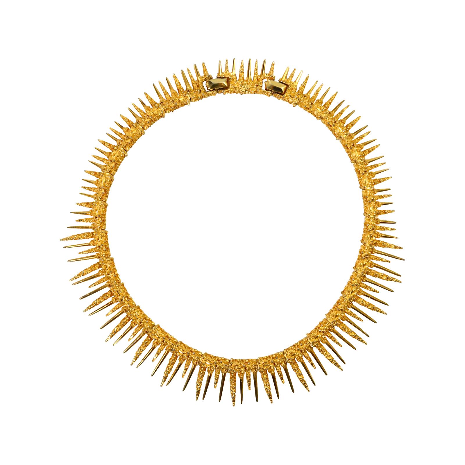 Artist Vintage Boucher Textured Spiky Gold Tone Choker Necklace Circa 1960s