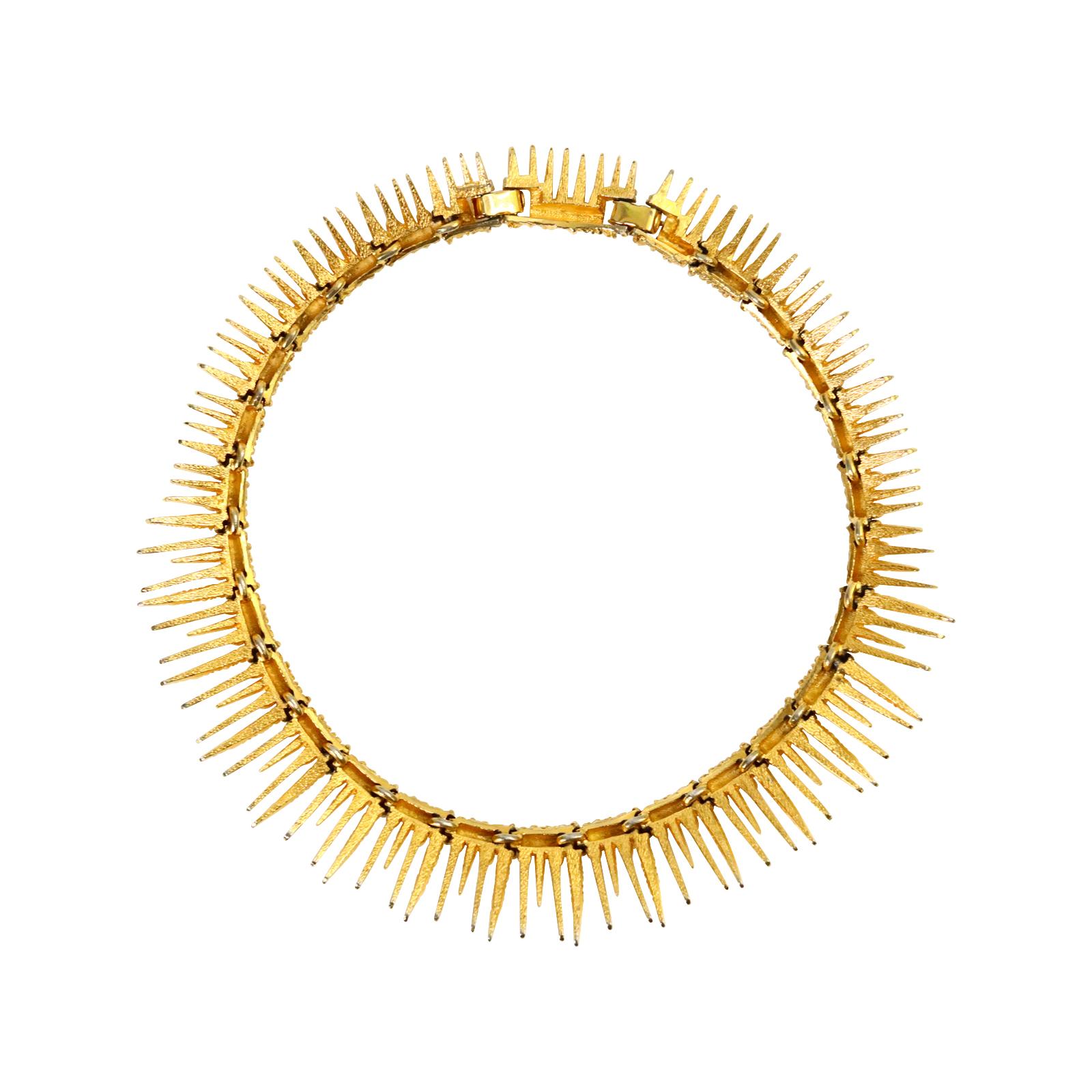 Vintage Boucher Textured Spiky Gold Tone Choker Necklace Circa 1960s In Good Condition In New York, NY