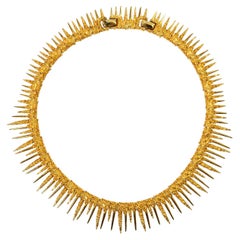 Vintage Boucher Textured Spiky Gold Tone Choker Necklace Circa 1960s