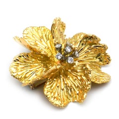 Vintage Boucheron 18k Gold 0.5 Carat Diamond Flower Brooch