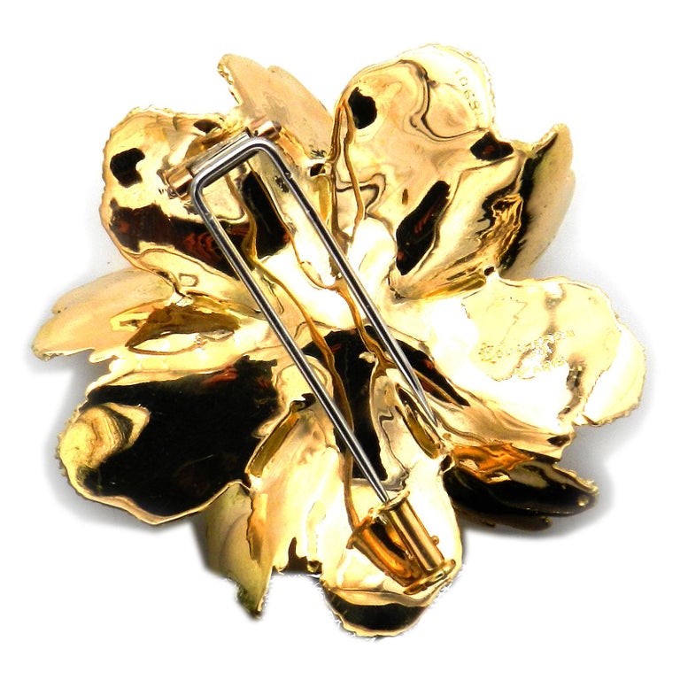 Broche Or 18 Carats Avec Diamants Mobiles 0,35ct - Fleur, 18,03g, Occasion De Qualité