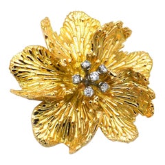 Vintage Boucheron 18K Gold 0.5 Carat Diamond Flower Brooch