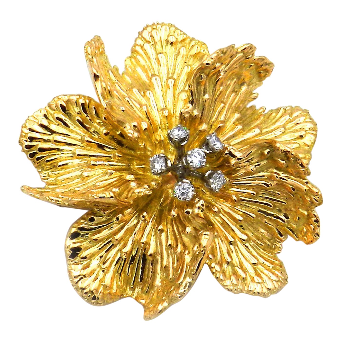 Vintage Boucheron 18k Gold 0.5 Carat Diamond Flower Brooch