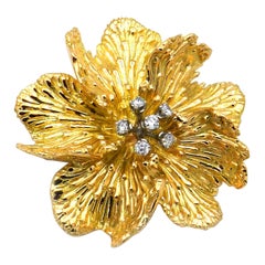 Vintage Boucheron 18k Gold 0.5 Carat Diamond Flower Brooch