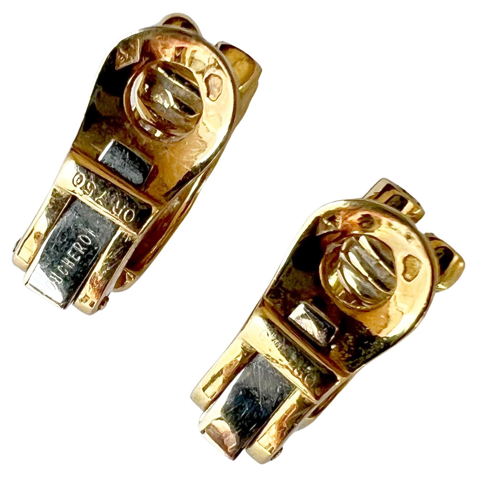 Modernist Vintage Boucheron 18K Gold Diamond Small Hoop Earrings For Sale