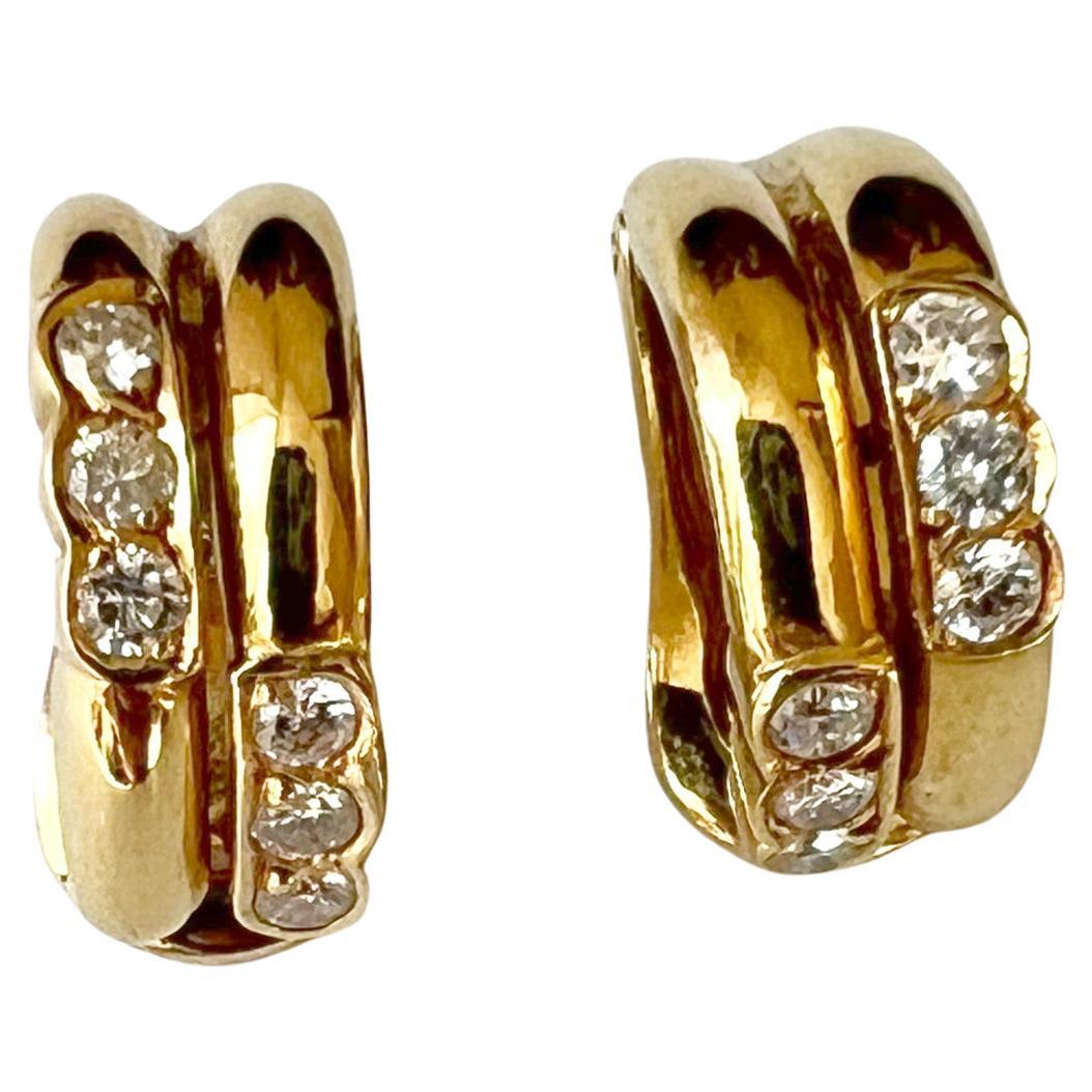 Vintage Boucheron 18K Gold Diamond Small Hoop Earrings For Sale