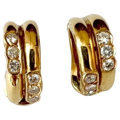 Vintage Boucheron 18K Gold Diamond Small Hoop Earrings