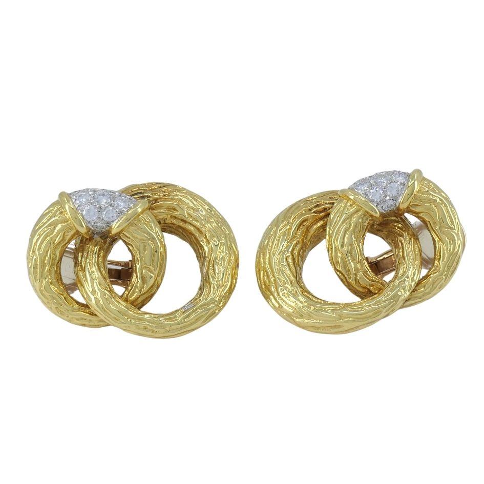 Vintage Boucheron 18k Gold Platinum Diamond Drop Clip Earrings In Good Condition For Sale In Beverly Hills, CA