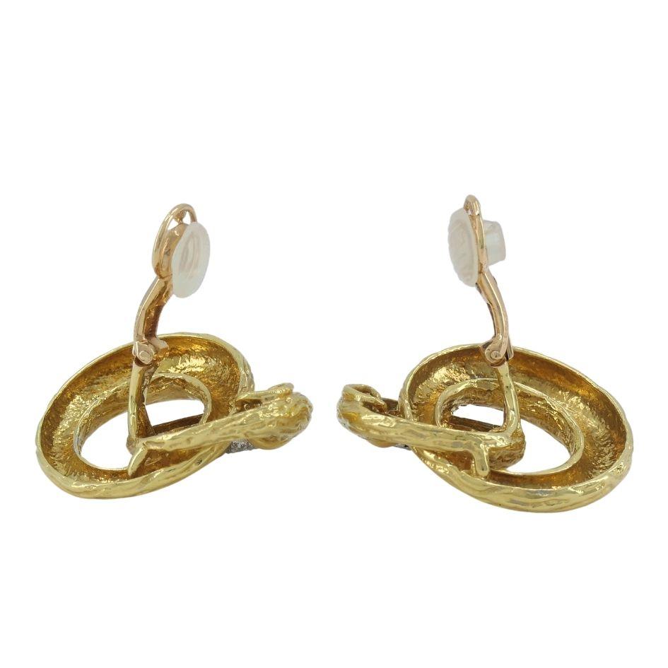 Vintage Boucheron 18k Gold Platinum Diamond Drop Clip Earrings For Sale 1