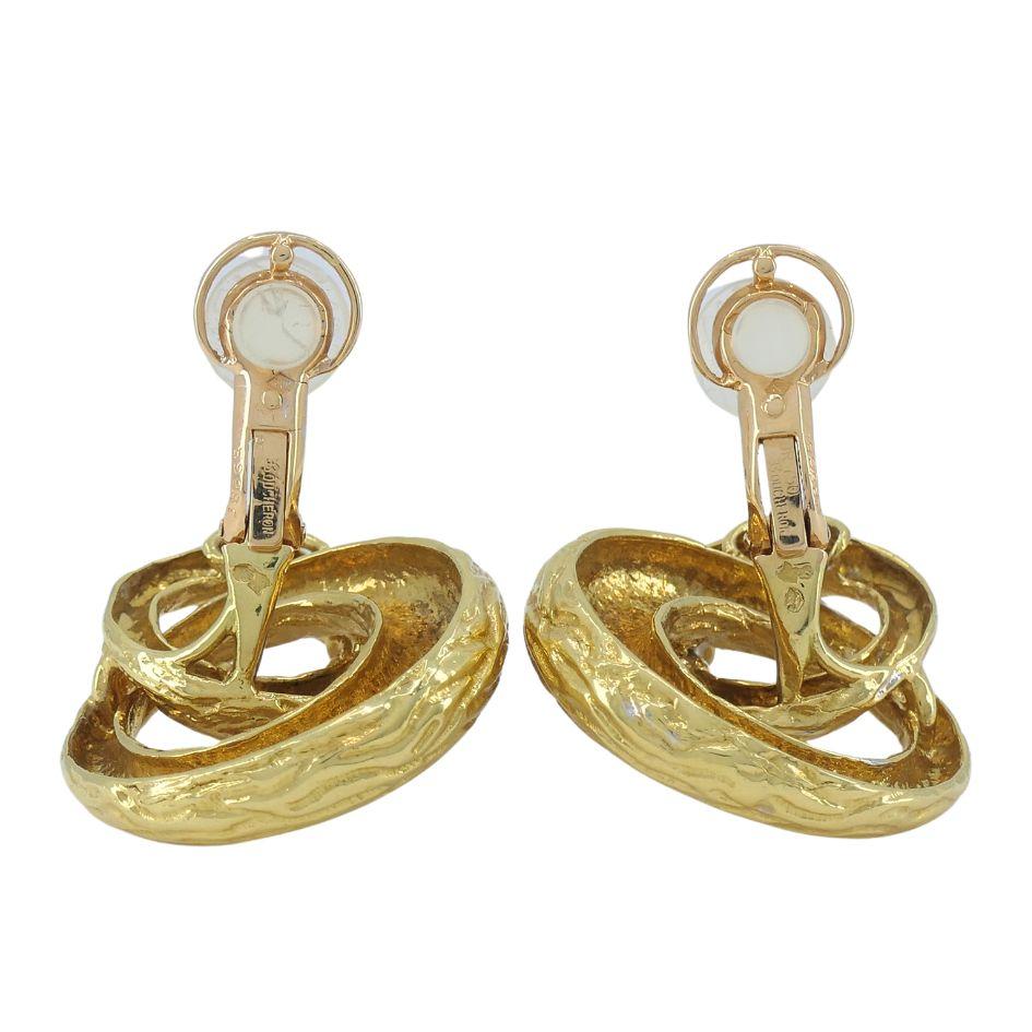 Vintage Boucheron 18k Gold Platinum Diamond Drop Clip Earrings For Sale 3