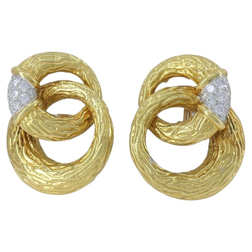 Vintage Boucheron 18k Gold Platinum Diamond Drop Clip Earrings For Sale