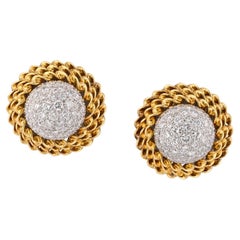 Vintage Boucheron 18K Yellow Gold Diamond Dome Button Earrings