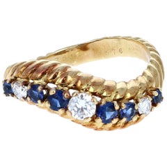 Vintage Boucheron 18 Karat Yellow Gold, Sapphire and Diamond Ring