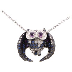 Vintage Boucheron Amethyst, Sapphire and Diamond Owl Necklace