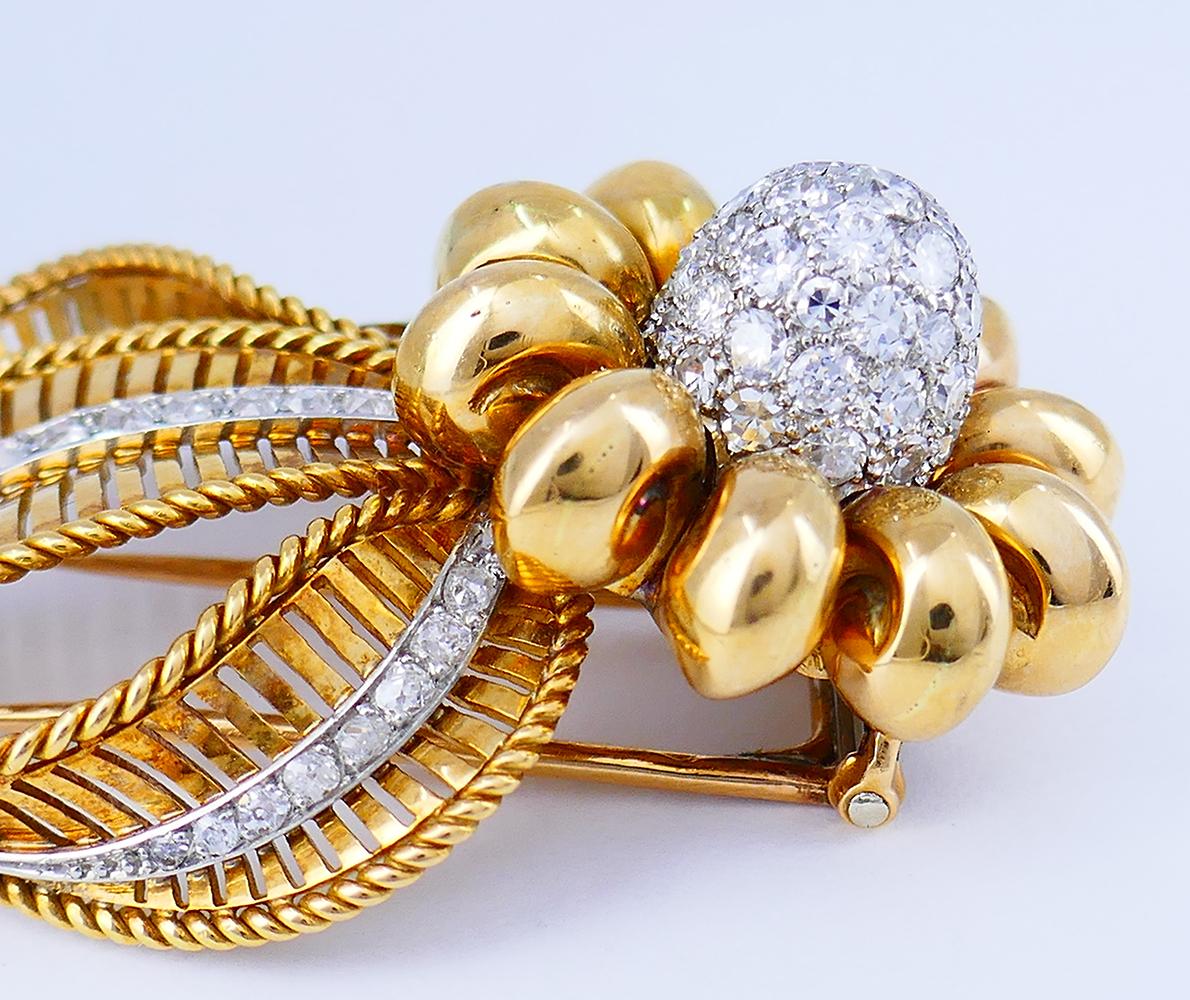 Mixed Cut Vintage Boucheron Brooch 18k Gold Diamond French Estate Jewelry
