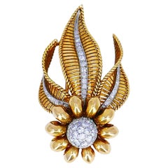 Vintage Boucheron Brooch 18k Gold Diamond French Estate Jewelry