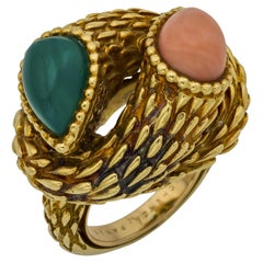 Vintage Boucheron  chrysoprase and coral serpent boheme gold ring