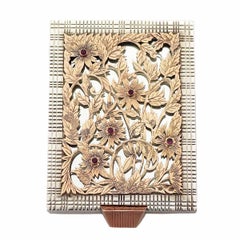 Boucheron Vintage Compact Art Deco Paris 5P Ruby 18K / 14K Pink Gold Silver