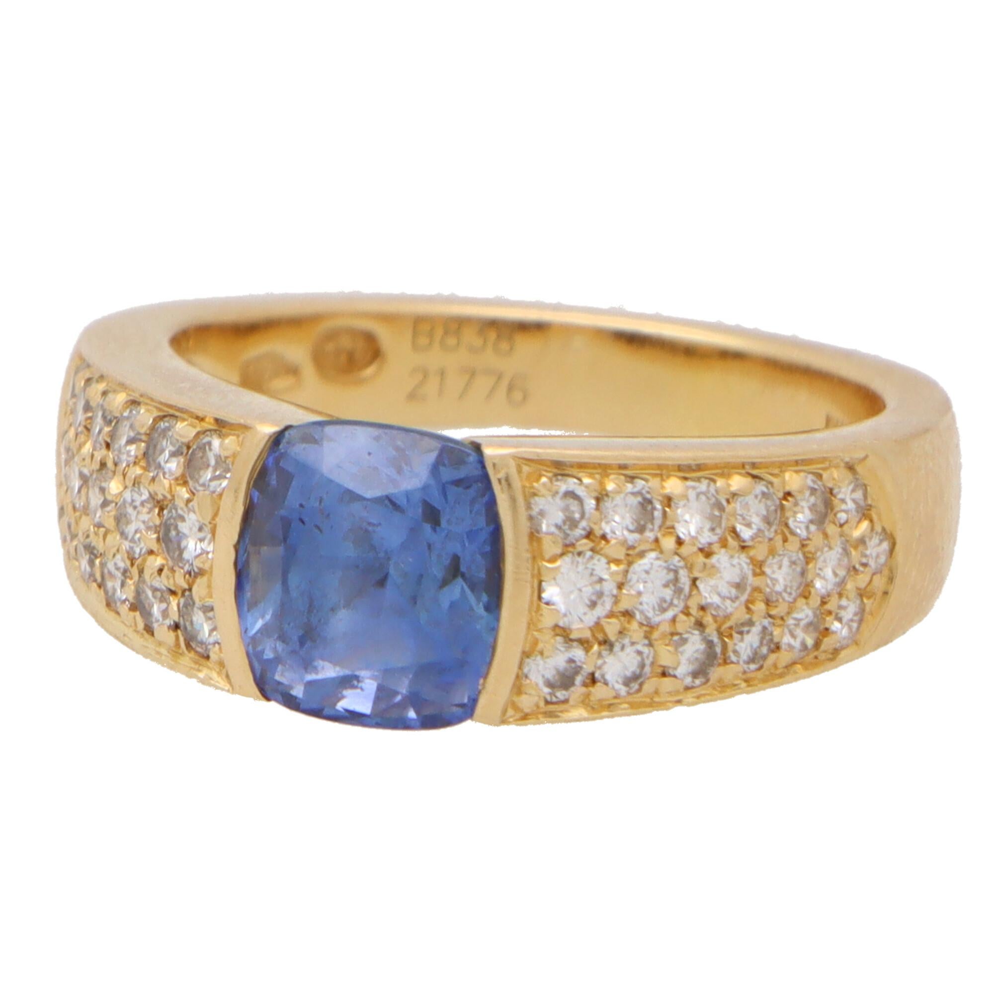 Modern Vintage Boucheron Diamond and Sapphire Bombé Ring Set in 18k Yellow Gold