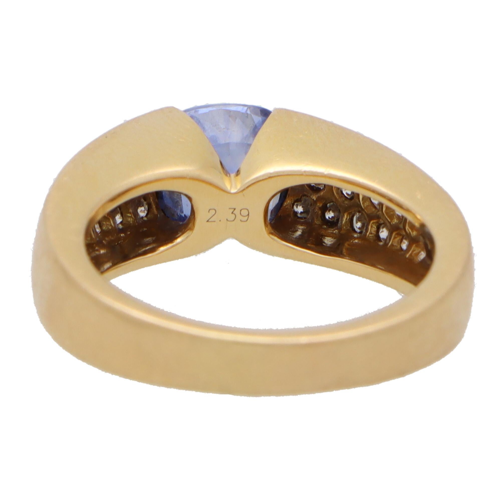 Cushion Cut Vintage Boucheron Diamond and Sapphire Bombé Ring Set in 18k Yellow Gold