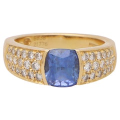 Vintage Boucheron Diamond and Sapphire Bombé Ring Set in 18k Yellow Gold