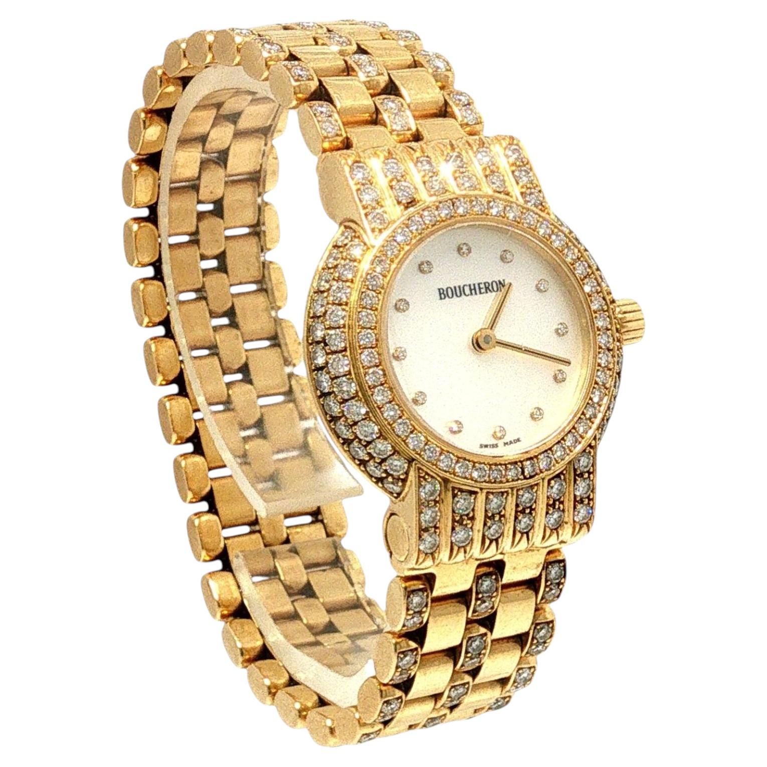 Reloj de pulsera vintage de Boucheron con diamantes, en oro amarillo de 18 quilates y bisel con pavé