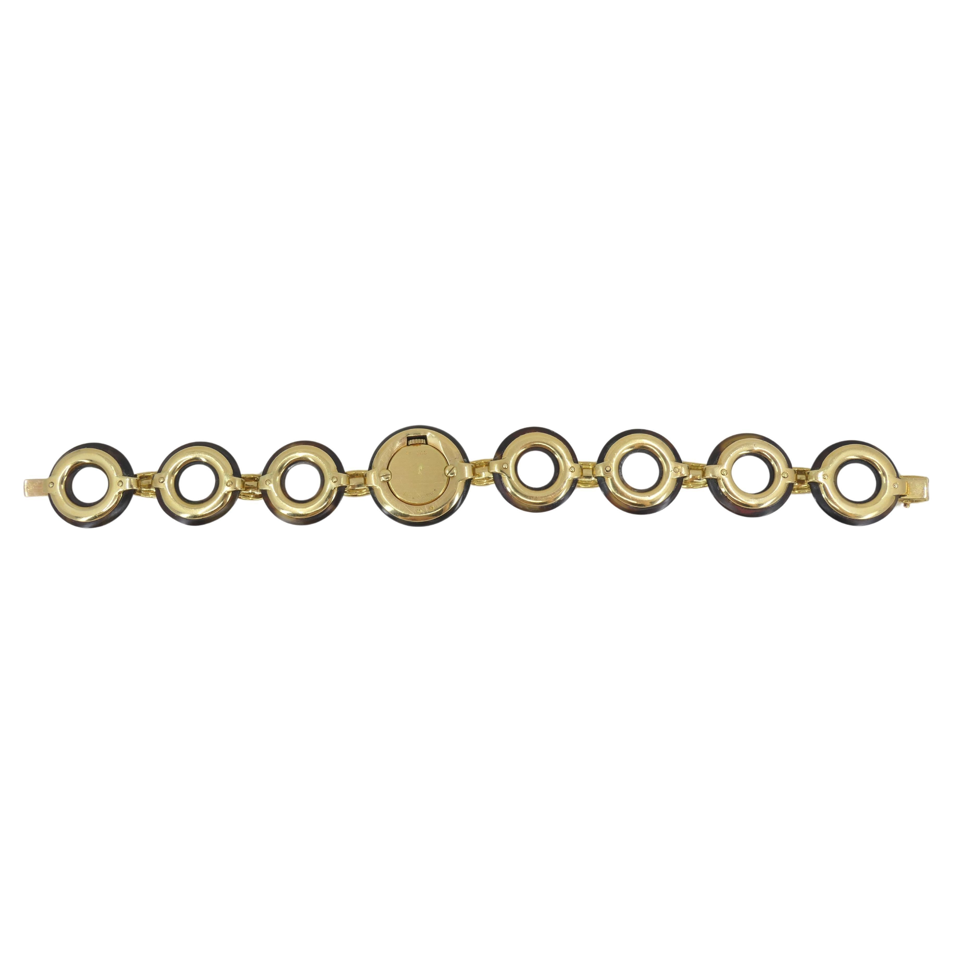 Round Cut Vintage Boucheron Diamond Gold Watch Circle Bracelet For Sale