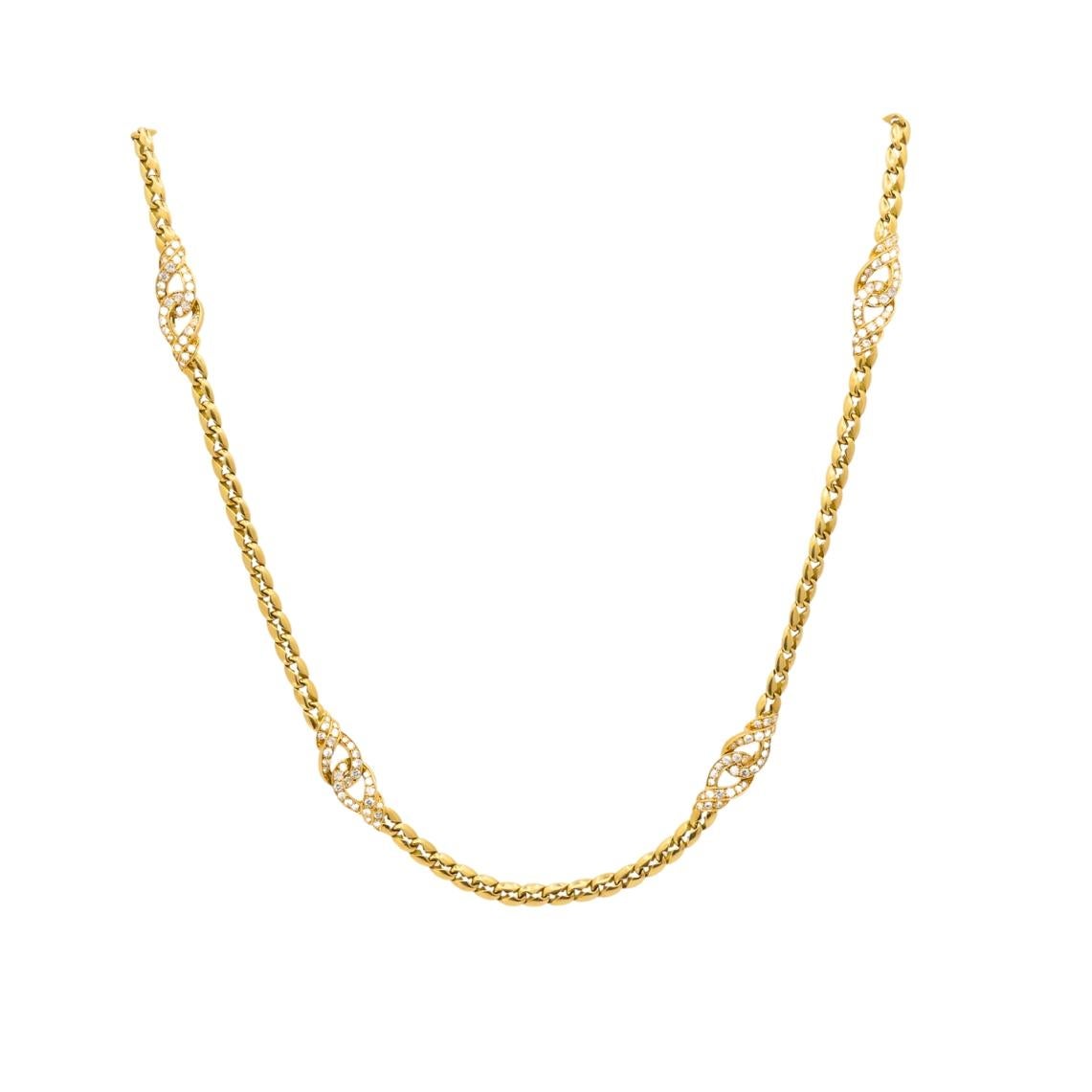Collar vintage de diamantes Boucheron Cadena de oro de 18k Francia Corte redondo en venta